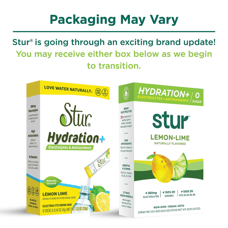 Stur Electrolytes Powder Hydration Packets | Lemon Lime | Sugar Free Water Flavor Packets for Workout Recovery | High Antioxidants & B Vitamins | Keto, Vegan, Non-GMO, Paleo (96 Packets) 96 Count (Pack of 1) - BeesActive Australia