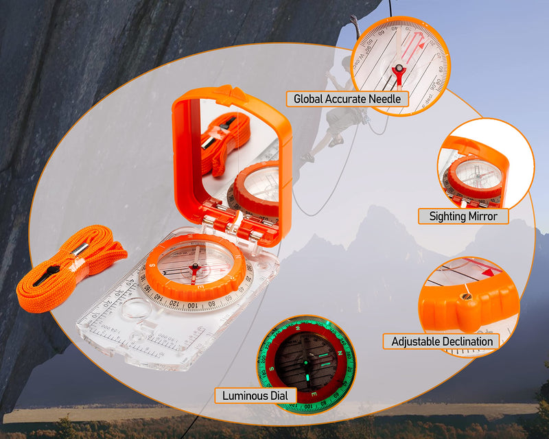 Sighting Compass Mirror Adjustable Declination - Boy Scout Compass Hiking Survival - Map Reading Compass Orienteering - Mirror Compass Hunting Fishing - Military Compass Waterproof Backpacking Camping - BeesActive Australia