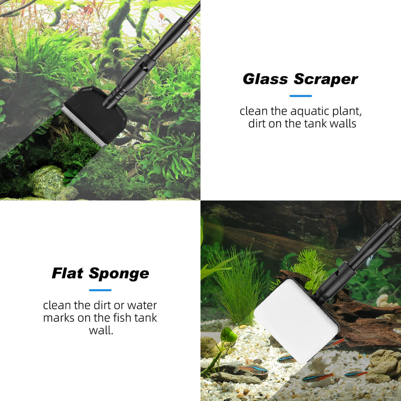 hygger Small Fish Tank Cleaner, Aquarium Cleaning Tools Kit with Telescopic Handle, Seaweed Scraper, Fishing Net, Sponge Brush,Wall Brush (S) S - BeesActive Australia