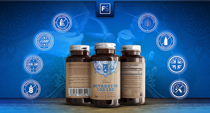FS Potassium Iodide Supplement | 365 High Strength Potassium Tablets - 150mcg of Potassium Iodide per Serving | Iodine Supplement | Non-GMO, Gluten, Dairy & Allergen Free | Manufactured in The UK - BeesActive Australia