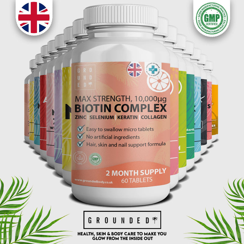 Biotin Hair Growth Supplement Complex 60 Tablets | 10,000 mcg Biotin with Collagen, Selenium, Keratin & Zinc | Promotes Growth, Thickness, Strength & Volume | Men & Women Hair Support Vitamins - BeesActive Australia