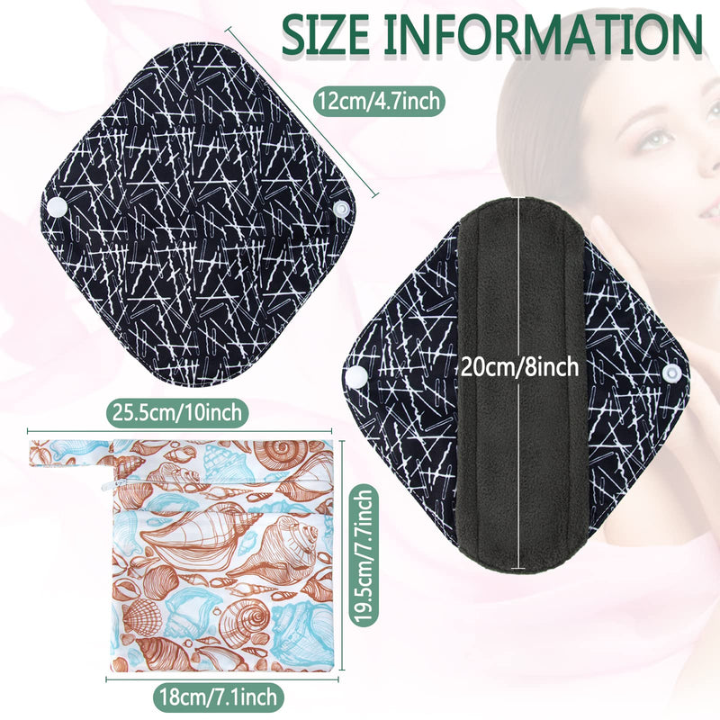 6PCS Small Cloth Menstrual Pads for Light Flow, Washable Bamboo Sanitary Pad and 1 Wet Bag(S 8 inch) S (Pack of 6) - BeesActive Australia