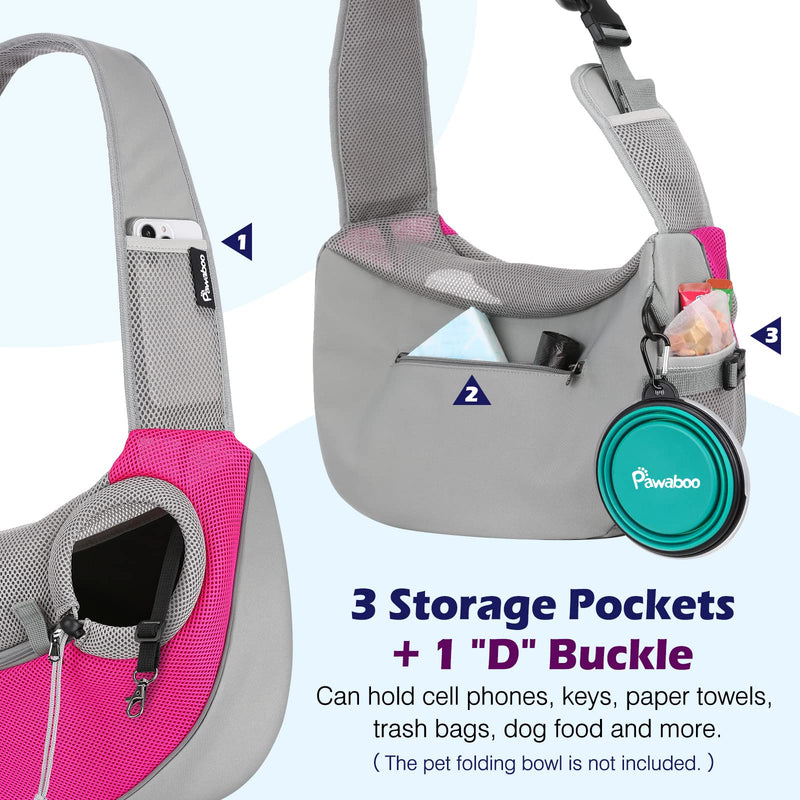 Pawaboo Pet Dog Sling Carrier, Hand Free Drawstring Dog Papoose with Adjustable Strap, Breathable Mesh Bag for Puppy Cat, Crossbody Satchel Dog Purse with Pocket for Outdoor Travel Large Rose Red - BeesActive Australia