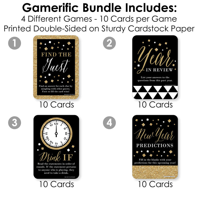 Big Dot of Happiness New Year’s Eve - Gold - 4 New Years Eve Party Games - 10 Cards Each - Year in Review, Find the Guest, Drink If, New Year Predictions - Gamerific Bundle - BeesActive Australia