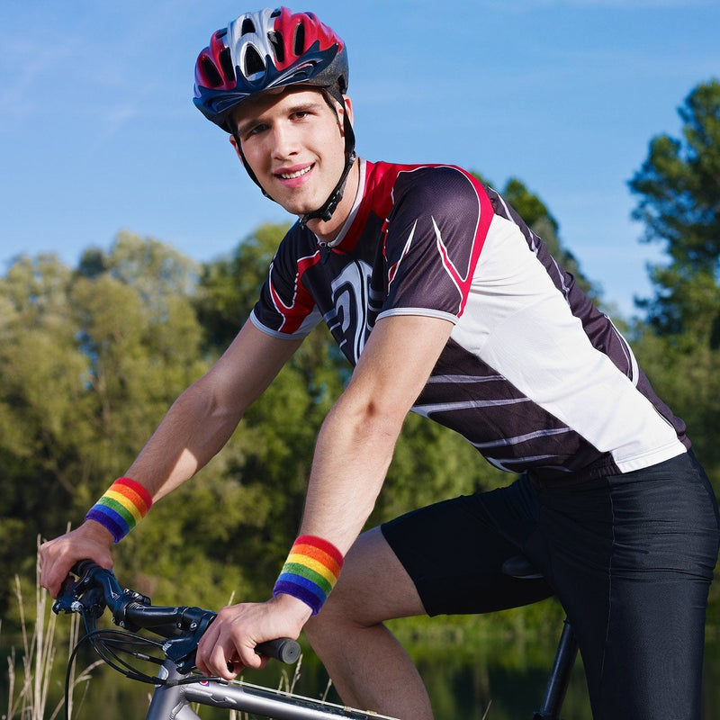WILLBOND 3 Pieces Sweatbands Set, Includes Sports Headband and Wrist Sweatbands Striped Sweat Band for Athletic Men and Women (Rainbow) - BeesActive Australia