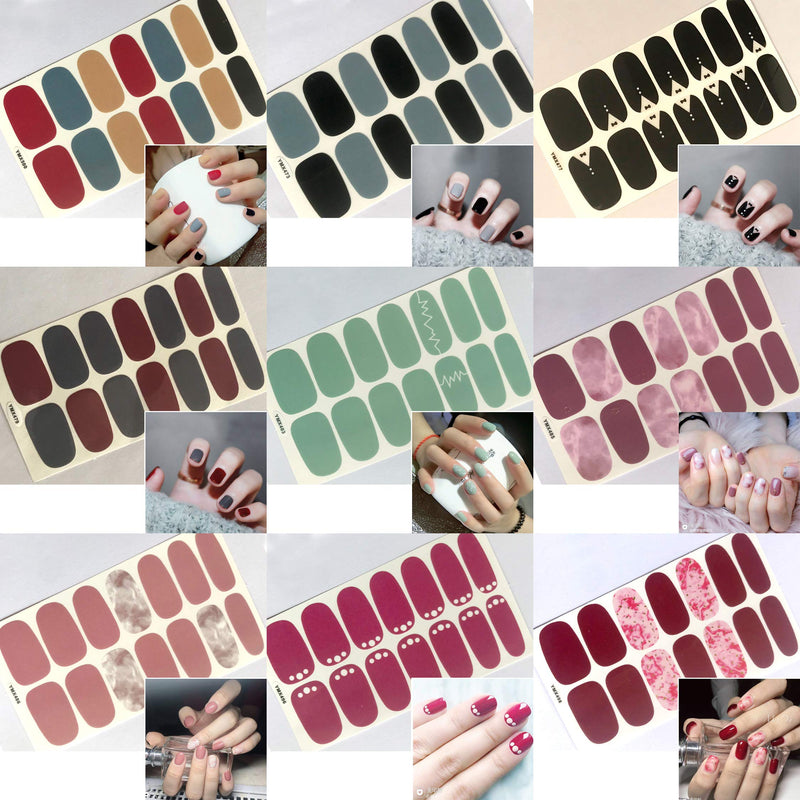 SILPECWEE 30 Sheets Adhesive Nail Polish Strips Stickers 1Pc Nail File Solid Color Ombre Nail Wraps Nail Art Decals Manicure Kit for Women No1 - BeesActive Australia