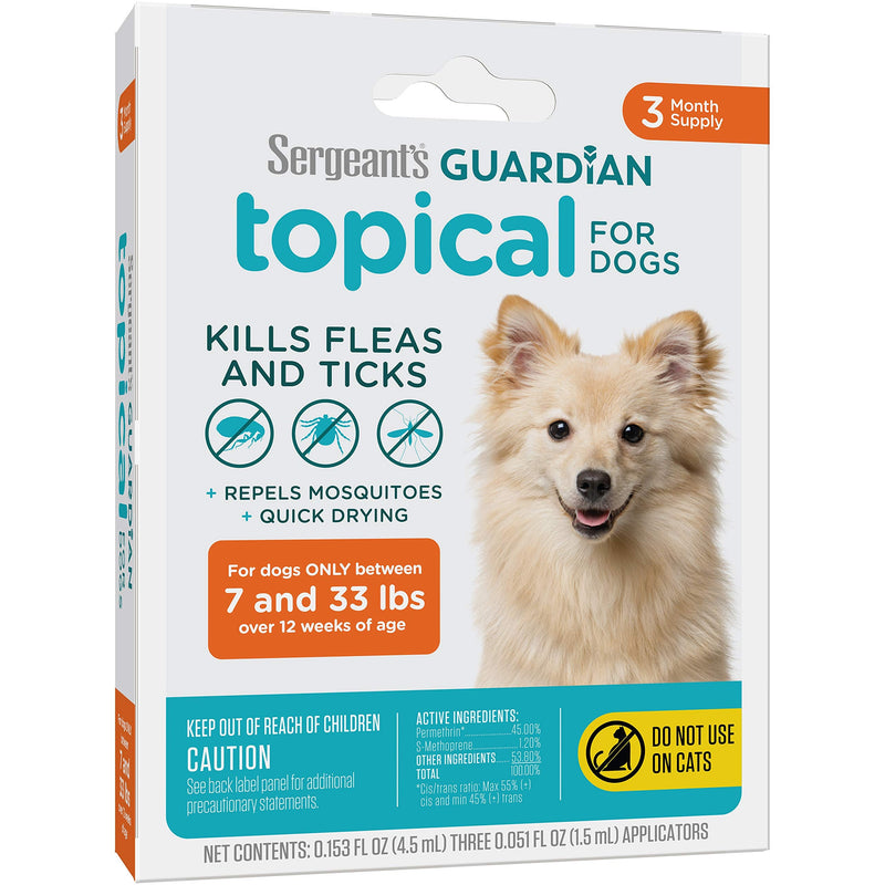 Sergeant's Guardian Flea & Tick Squeeze On for Dogs 7-33 lbs, 3 Count - BeesActive Australia