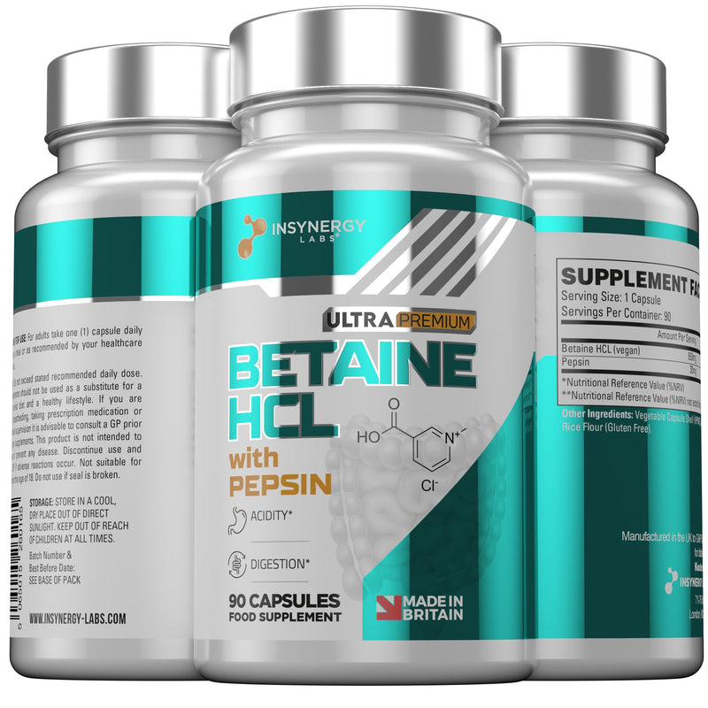 Ultra Premium Grade Betaine HCL & Pepsin � The UK�s No1 Betaine Hydrochloride Digestive Enzyme Supplements | 90 Vegan Capsules - BeesActive Australia