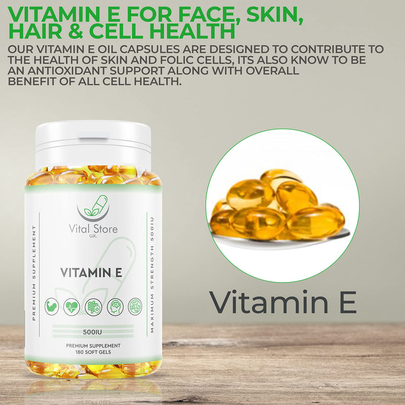 Vitamin E 500IU Vegan Softgels - 6 Month Supply 180ct - High Strength Vitamin E Oil Capsules - Alpha Tocopherol � 100% Natural & Vegan - BeesActive Australia