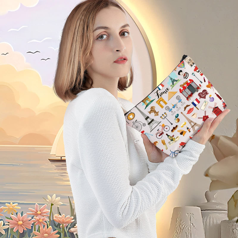 LEVLO France Travel Culture Gift French Theme Travel Pouch Bag Paris Landmarks Gift French Souvenir Gift (France) - BeesActive Australia