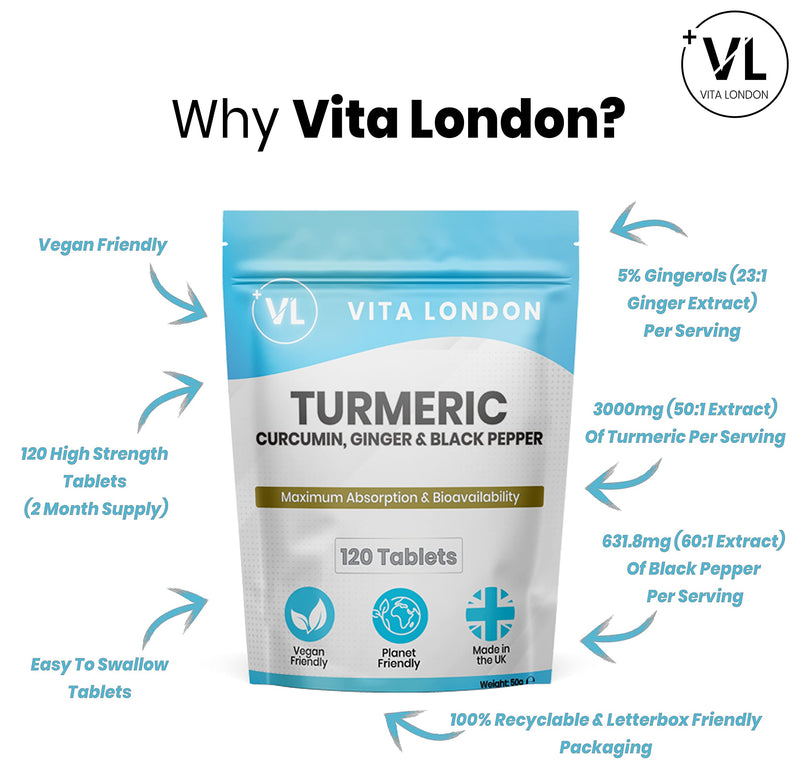 Turmeric Tablets 4000mg + Black Pepper & Ginger | 120 High Strength Curcumin Supplement Tablet (Not Capsule or Powder) | 2 Month Daily Supply | Made in UK | Vegan 120 count (Pack of 1) - BeesActive Australia