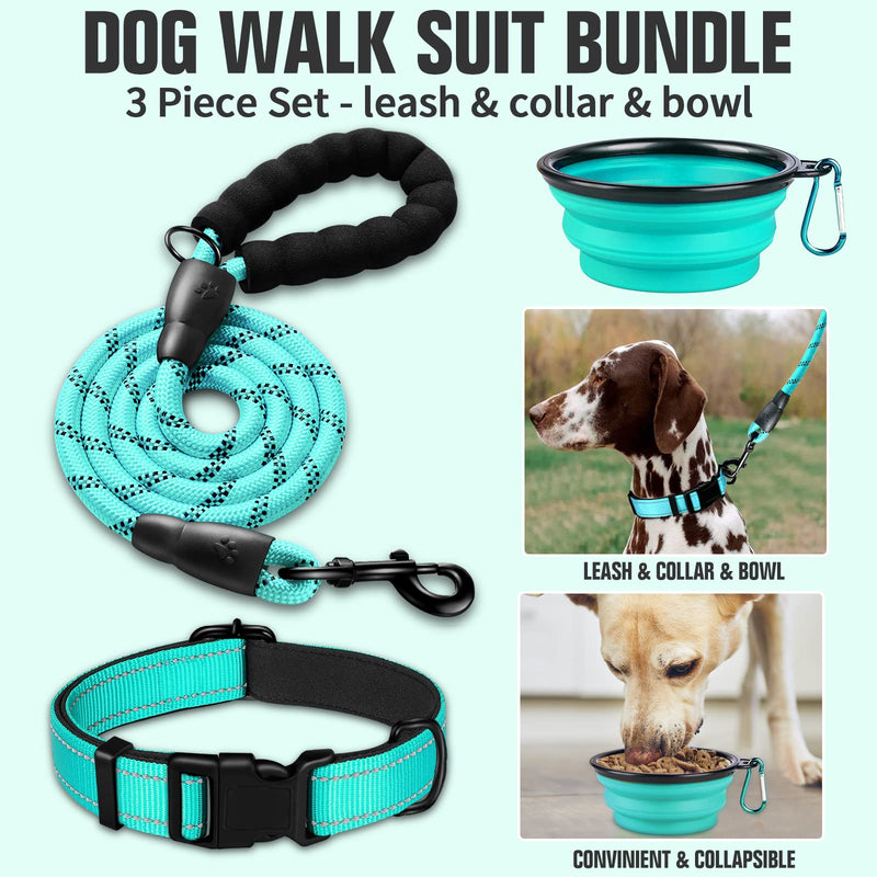 DOYOO Dog Collar and Dog Leash– Soft Neoprene Padded,Reflective and Adjustable Medium 2-Blue - BeesActive Australia