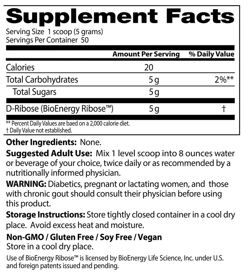 Doctor's Best D-Ribose with Bioenergy Ribose, Non-GMO, Vegan, Gluten Free, Energy Enhancement, 250g, 8.8 Ounce (Pack of 1) 8.8 Ounce (Pack of 1) - BeesActive Australia