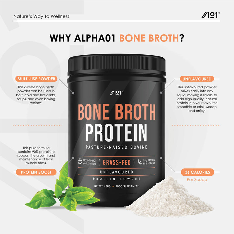 Bone Broth Beef Protein Powder - 400g - Unflavoured - 100% Grass-Fed & Pasture Raised Beef - Paleo & Keto Friendly. Halal, Kosher 400 g (Pack of 1) - BeesActive Australia