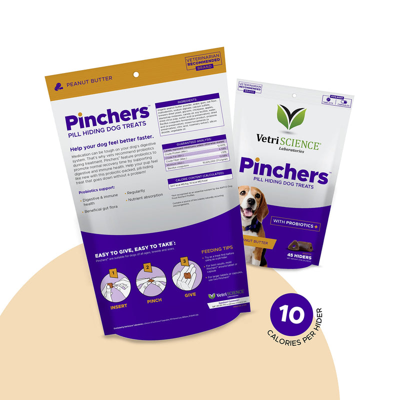 VETRISCIENCE Laboratories Pinchers Pill Hiding Pocket Treats for Pets with Probiotics - Less Greasy, Tasty Flavor Dogs Love Organic Peanut Butter 45 Count (Pack of 2) - BeesActive Australia