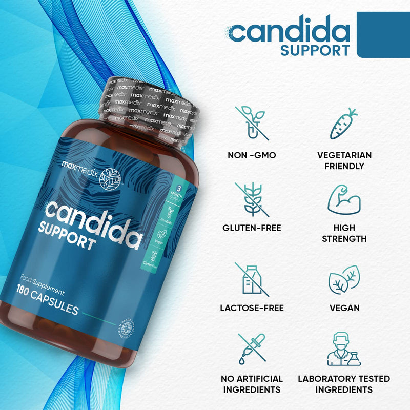 Candida Support - 180 Vegan Capsules (3 Month Supply) - With 400 Million Bacterial Cultures, Caprylic Acid & Other Active Ingredients - Candida Complex For Gut Health & Intimate Flora -For Women & Men - BeesActive Australia
