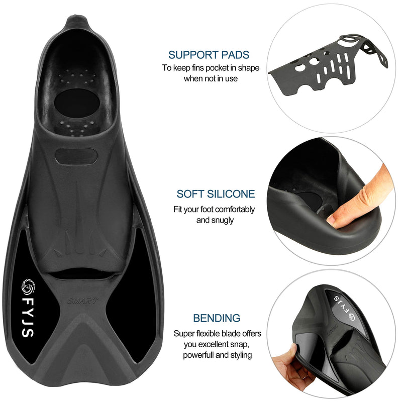 FYJS Short Swim Fins with Comfortable Full Foot Pocket Travel-Size for Snorkeling and Scuba Diving Black Small - BeesActive Australia