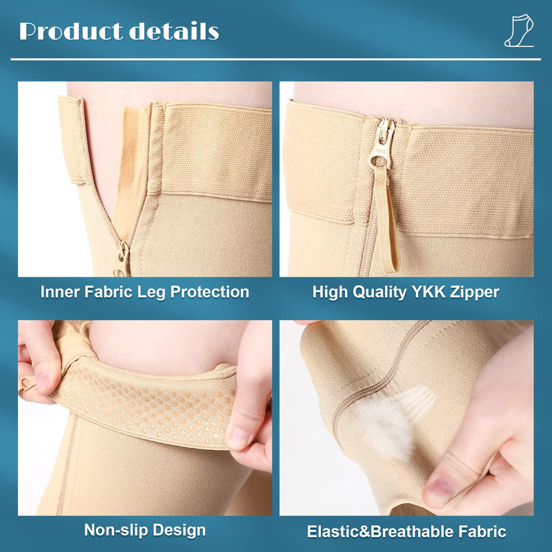 Newcotte Open Toe Zipper Compression Socks Thigh High 20-30mmhg Graduated Compression Stockings with Zipper Open Toe Thigh High Compression Stockings for Women Men Swelling Edema L - BeesActive Australia