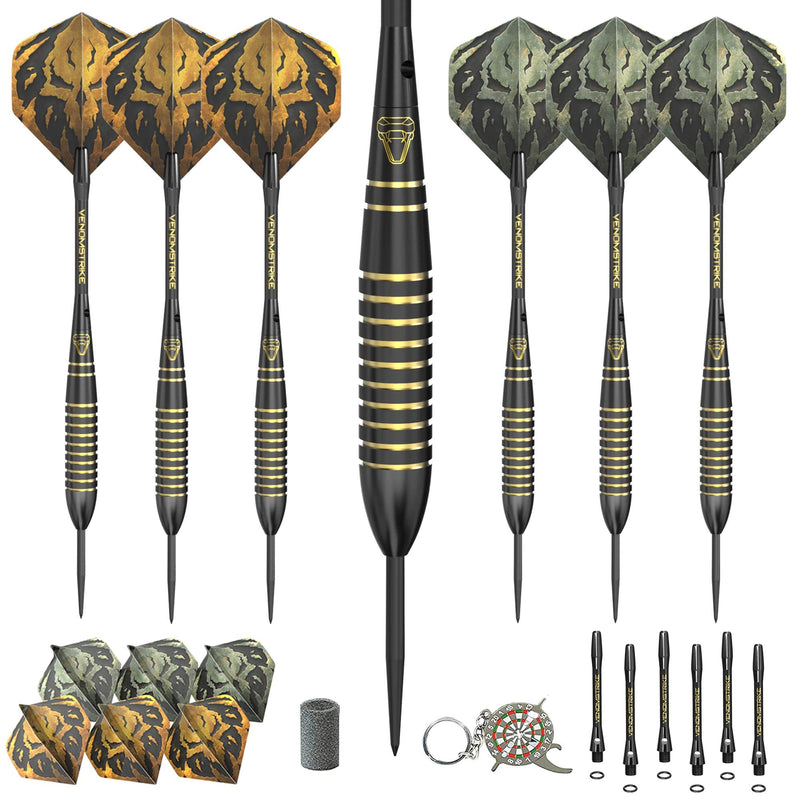 CC-Exquisite Professional Steel Tip Darts Set - 6 x 22g Brass Barrels with 12 Flights Standard/Slim, 12 Aluminum Shafts 35/48mm, 12 O-Rings, Dart Tool, Dart Sharpener and Case (Black & Gold) Black - BeesActive Australia