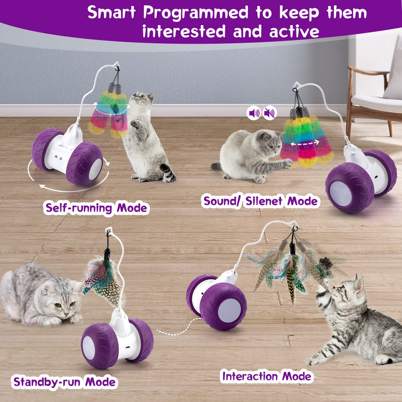 BEBOBLY Automatic Cat Toys Interactive for Indoor Cats, Electric Robotic Kitten Toy for Cat Exercise Chasing Hunting, USB Rechargeable Pet Smart Toys for Play Alone, Self Rotating Spinning Light Purple - BeesActive Australia