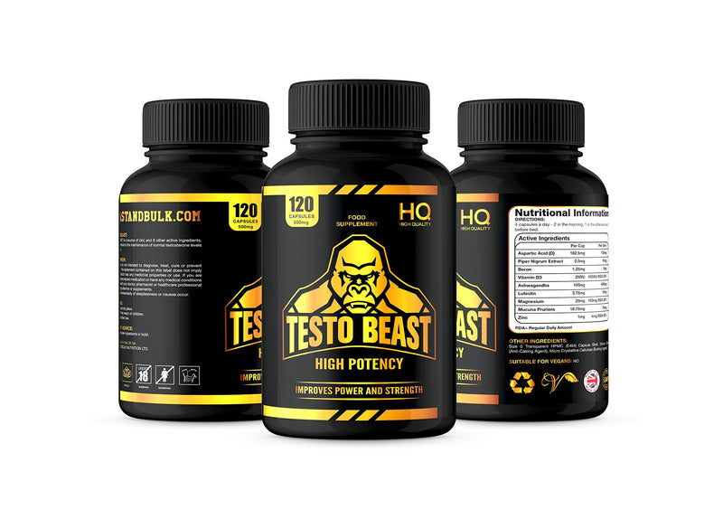 Test Booster for Men | 120 Capsules | Magnesium, Zinc and Vitamin D | Vegan | Made in The UK | GMP Approved | New Formula | Beast and Bulk Nutrition - BeesActive Australia