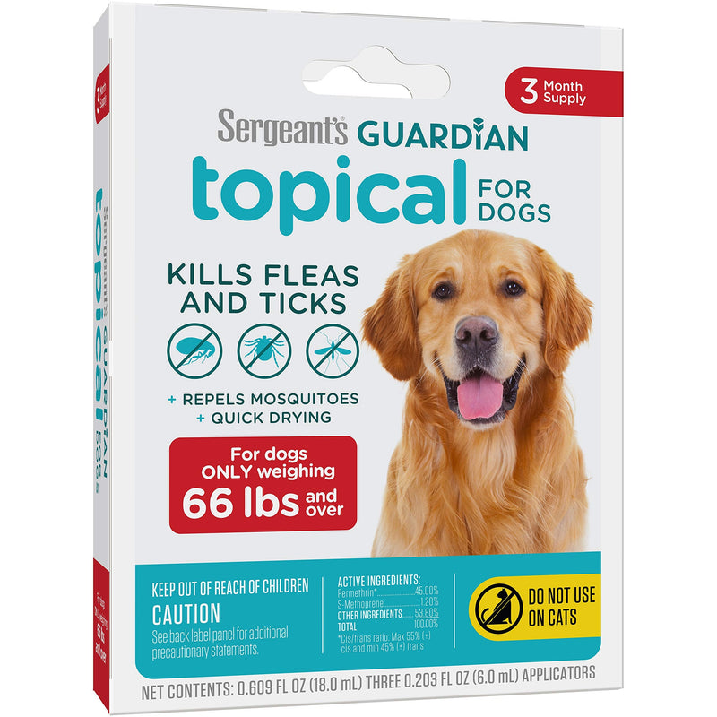 Sergeant's Guardian Flea & Tick Squeeze On Topical for Dogs, 66+ lbs, 3 Count - BeesActive Australia