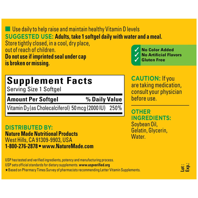 Vitamin D3, 250 Softgels, Vitamin D 2000 IU (50 mcg) Helps Support Immune Health, Strong Bones and Teeth, & Muscle Function, 250% of the Daily Value for Vitamin D in One Daily Softgel - BeesActive Australia