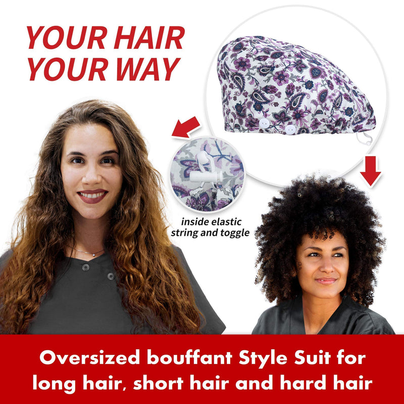 Purefitinsoles Bouffant Caps with Buttons, Working Hats with Sweatband and Elastic Toggle Adjustment, One Size Fit All A-purple Feather - BeesActive Australia