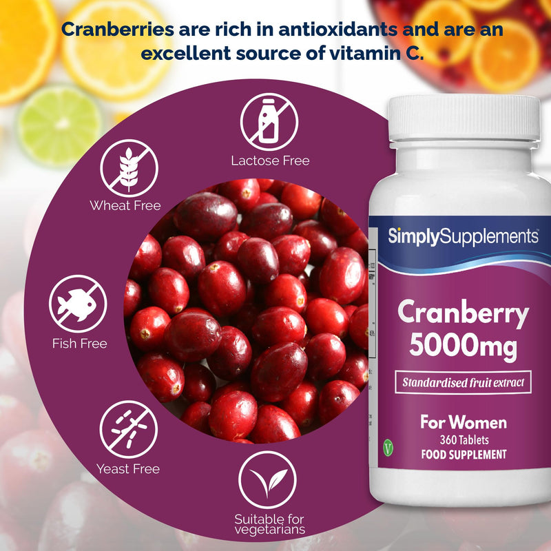 Cranberry 5000mg Tablets | High Strength Cranberry Extract | Vegan & Vegetarian Friendly | Now with Vitamin C for Immune Support | 360 Tablets = Up to 12 Month Supply | Manufactured in The UK - BeesActive Australia