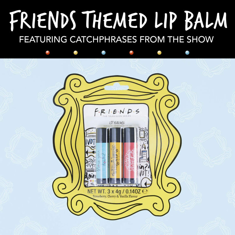 Friends TV Show Lip Balm Trio - Set of Three Flavoured Lip Balms, Strawberry, Vanilla, Cherry - BeesActive Australia