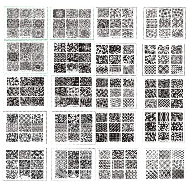 FingerAngel 20 Nail Stamping Plates + 1 Stamper and Scraper Lace Flower Pattern Nail Art Stamp Stamping Template Image Plate Kit(B1-20) A-FingerAngel B001-020 - BeesActive Australia