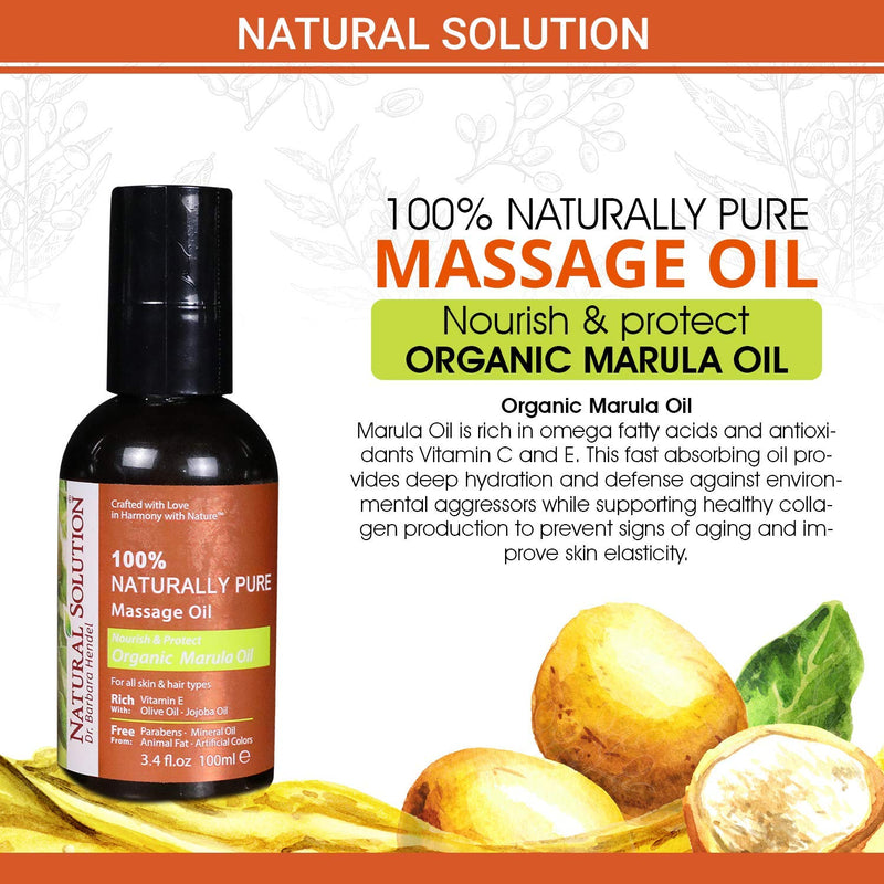 Natural Solution 100% Naturally Pure Massage Oil,for Aromatherapy Relaxing Massage,Organic Marula Oil,Jojoba Oil & Olive Oil,Hair & Skin Care Benefits,Nourish & Protect - 3.4 oz - BeesActive Australia