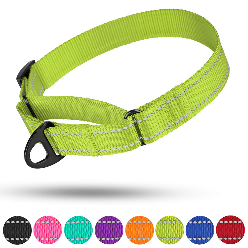 CollarDirect Reflective Martingale Dog Collar Nylon Heavy Duty Training Pet Collars for Small Medium Large Dogs Puppy Pink Orange Black Blue 13-18 Inch Lime Green - BeesActive Australia