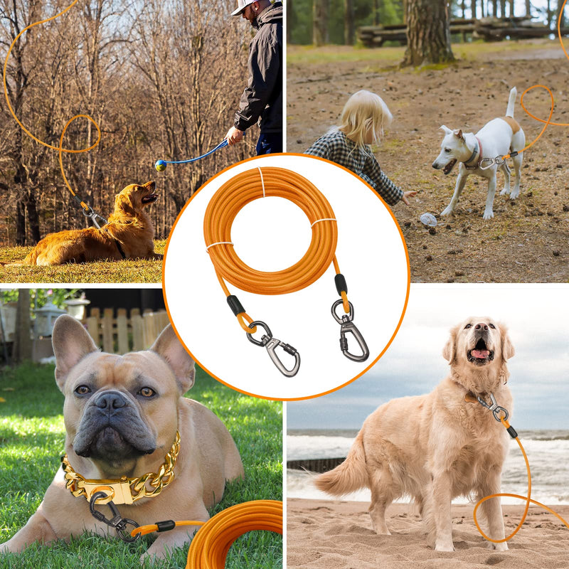 Tie Out Cable for Dogs,10/20/30/ 50FT Long Dog Leash ,Dog Runner for Yard Heavy Duty, Dog Chains for Outside, Sturdy Long Line Lead for Dogs Training Outdoor in Camping or Yard 30ft Orange - BeesActive Australia