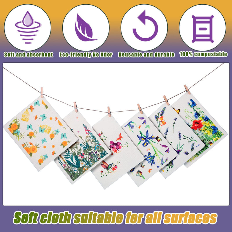 6 Pieces Swedish Kitchen Dish Cloths Butterflies Wildflowers Kitchen Dish Towels Reusable Sponge Cleaning Cloths Absorbent Dish Cloth Quick Drying Washable Wipes Hand Towel for Kitchen Cleaning - BeesActive Australia