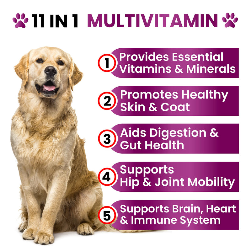 Dog Multivitamin Chewable with Glucosamine - Dog Vitamins and Supplements, Senior & Puppy Multivitamin for Dogs - Pet Chondroitin Hip and Joint Support Health, Immune Booster, Skin, Heart, Probiotics - BeesActive Australia