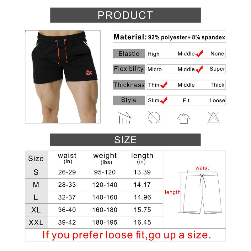 [AUSTRALIA] - BROKIG Men's 5" Gym Bodybuilding Shorts Running Workout Lightweight Shorts Elastic Waistband with Pockets Large Classic Black 