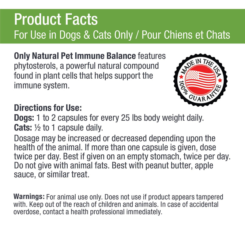 Only Natural Pet Immune Balance for Immune Support - Holistic Vitamin Dietary Supplement Formula for Dogs or Cats - Made in The USA Powder Filled Capsules 90 Capsules - BeesActive Australia