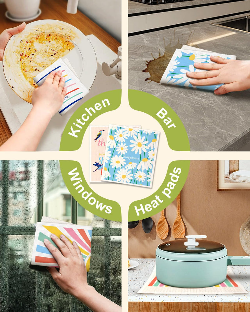 Miss Adola Swedish Dishcloths for Kitchen Reusable Swedish Cloths for Washing Dishes Absorbent Fast Drying No Odor Cleaning Swedish Sponge Decorate 6Pack Washable Swedish Towels, Rainbow - BeesActive Australia
