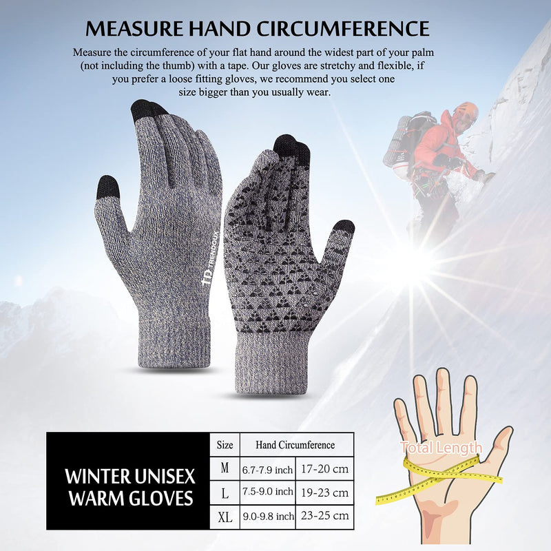 TRENDOUX Winter Gloves for Men Women - Upgraded Touch Screen Cold Weather Thermal Warm Knit Glove for Running Driving Hiking Light Gray Medium - BeesActive Australia