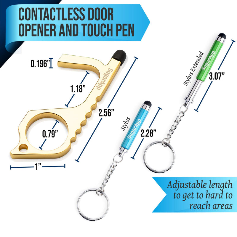 No Touch Door Opener Tool 2 Pack, 2 Stylus Touch Pens(Light Blue,Green) With Key Ring, 6 Ruber Tips Provided, Touchless Keychain Hand Tools with Stylus for Touchscreens,Elevators Button Pusher Stylus Touch Pen 2 Colors(Light Blue,Green) - BeesActive Australia