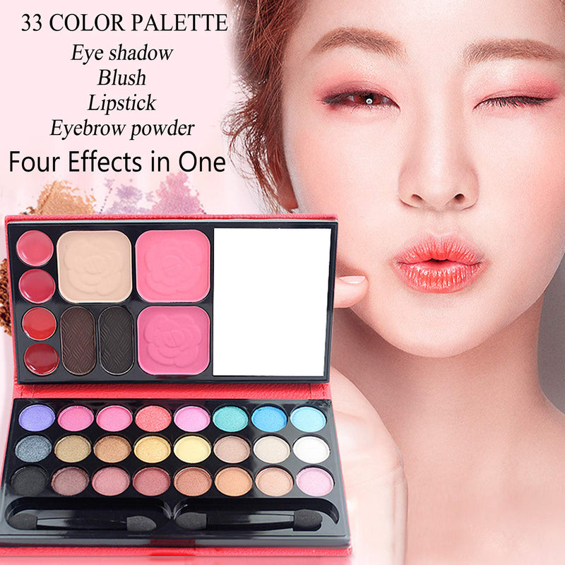 Vtrem Professional Makeup Palette Kit, 24 Colors Eyeshadow + 4 Lip Glosses + 2 Eyebrow Powder + 2 Blushers + 1 Pressed Powder + Mirror + 2 Brushes Make Up Palette Set for Teen Girls, Beginners, Pros Makeup Palette Kit / Style 1 - BeesActive Australia