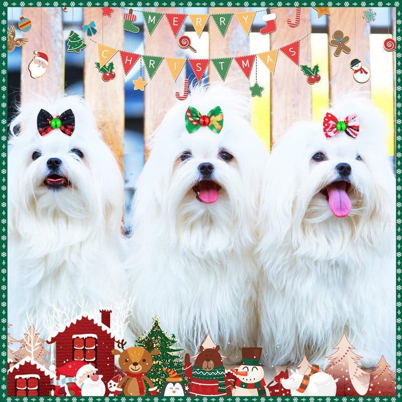 160 Pcs Christmas Dog Hair Bows Christmas Dog Topknot Bows with Rubber Bands Rhinestone Dog Grooming Bows with Santa Snowman Puppy Hair Bows Ties Dog Hair Accessories Bowknot Santa Snowman Style - BeesActive Australia
