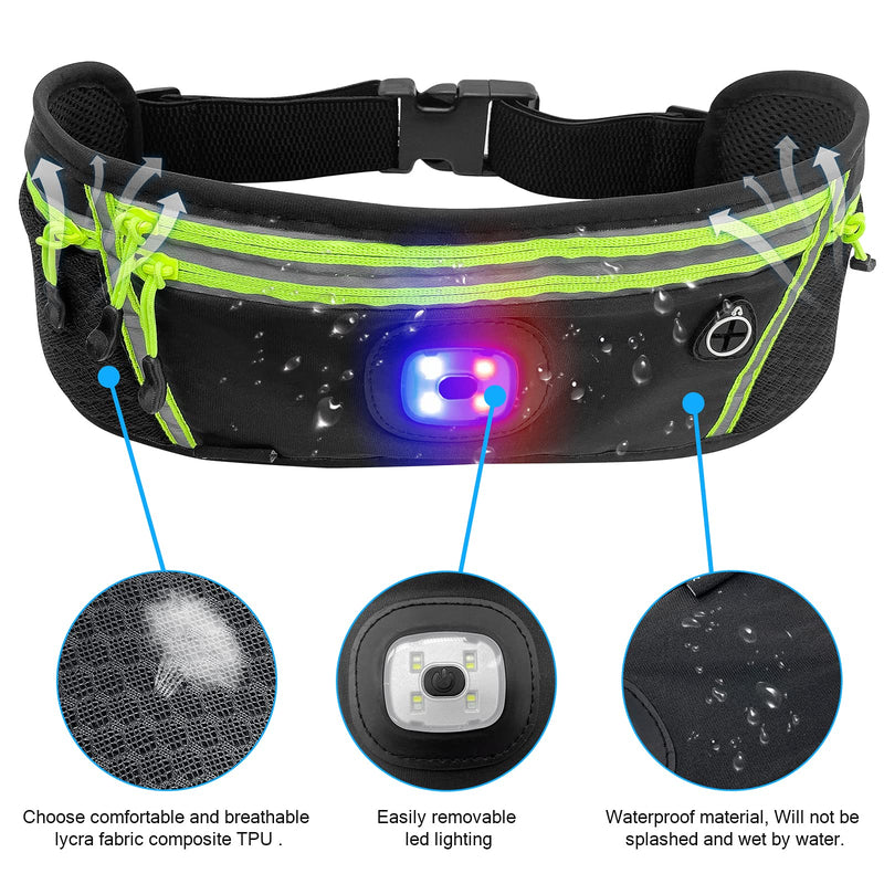 KOCVUIAN Black Fanny Pack for Women Fashionable 4-Zipper Pockets With Warning Light, for Running Hiking Travel Workout Dog Walking Outdoors Sport Fishing Waist Pack Bag Green - BeesActive Australia