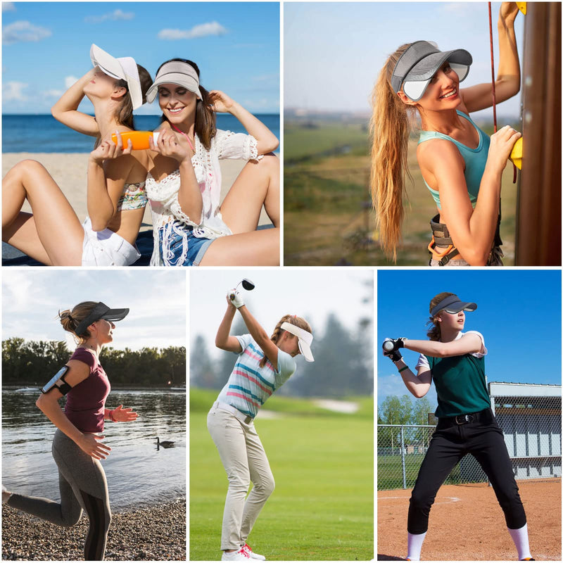 Sun Visor Hat for Women and Men - Retractable Brim Sport Hat, Summer Golf Tennis Running Beach Hat with Ponytail Hole Dark Grey - BeesActive Australia