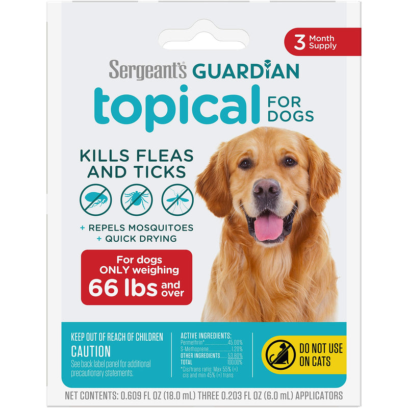 Sergeant's Guardian Flea & Tick Squeeze On Topical for Dogs, 66+ lbs, 3 Count - BeesActive Australia