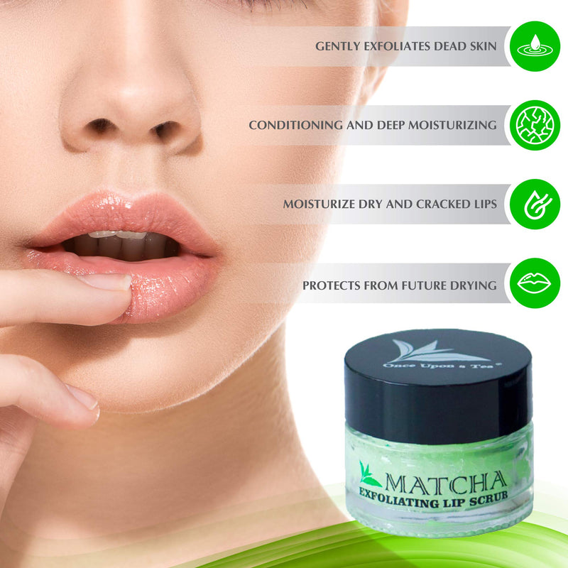 Exfoliating Green Tea Matcha Sugar Lip Scrub, Hydrating Treatment for Dry, Chapped & Cracked Lips, Best Peeling Solution For Plump, Younger Looking Lips, Lip Polish - BeesActive Australia