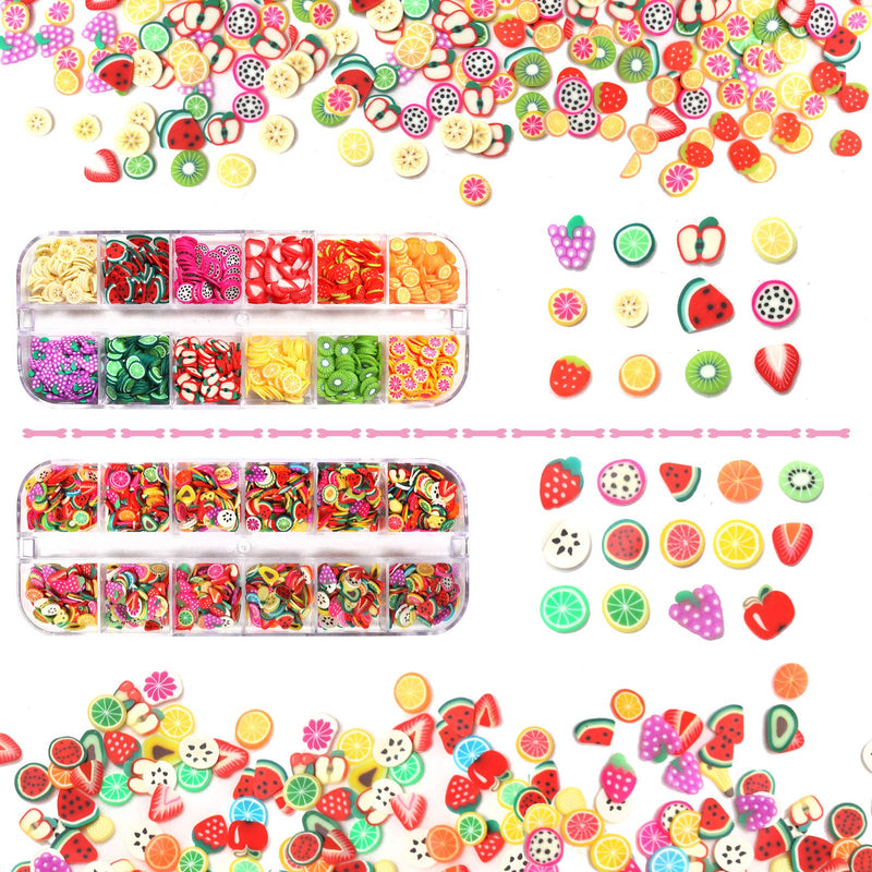 Allstarry 72 Grids Nail Art Slices Fruit Heart-Shaped Flower Cute Designs 3D Polymer Nail Decorations with Tweezers for Slime Supplies DIY Crafts Nail Art - BeesActive Australia