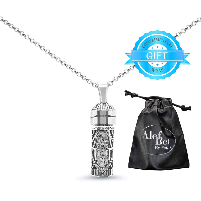 Alef Bet by Paula Mezuzah Necklace Sterling Silver Men and Women Open Hamsa - BeesActive Australia