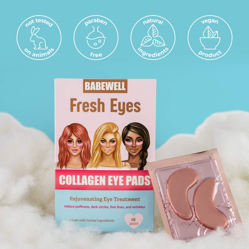 BABEWELL Fresh Eyes Collagen Rose Gold Eye Pads Mask-(16 Pairs) Reduce Dark Circles, Wrinkles, Puffy Eyes, Improve Elasticity and Moisturize - BeesActive Australia